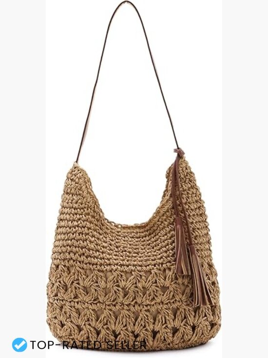 Handbags - Straw Woven Tote Bag Summer Beach Crochet Hobo Shoulder Bag Handmade Vacation